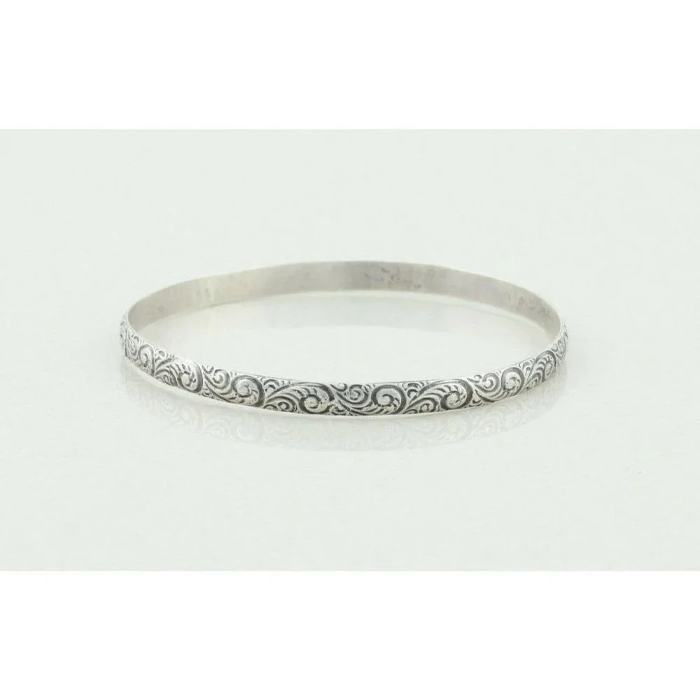 Sterling Silver Swirl Pattern Bangle Bracelet 7 3/4" inch - Picture 5 of 6